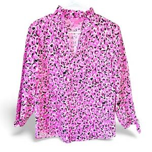 Lilly Pulitzer Sherida Top My Favorite Spot Pink Topaz Cheetah Print Size XS